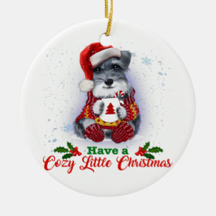Ornamento De Cerâmica Cinza Minatural Schnauzer Tem Um Feliz Natal