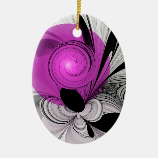 Ornamento De Cerâmica Cinza Negra abstrato com Fratura Magenta (Frente)