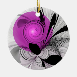 Ornamento De Cerâmica Cinza Negra abstrato com Fratura Magenta