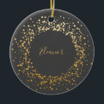 Ornamento De Cerâmica Cinza Negra Ombre Dourado Pontos de Confetti Perso<br><div class="desc">Ornamento Personalizado de Pontos de Confetti Dourados da Cinza Negra</div>