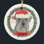 Ornamento De Cerâmica Cinza personalizada Silver Schnauzer<br><div class="desc">Faça a lista legal este ano com um ornamento personalizado do seu doce schnauzer de cinza prateada!</div>