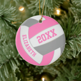 Ornamento De Cerâmica cinza rosa moça esporte jogando vôlei