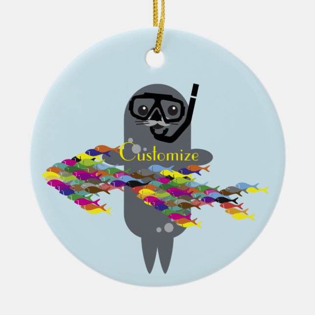 Ornamento De Cerâmica Cinza Seal Thunder_Cove (Frente)