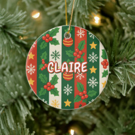 Ornamento De Cerâmica Cinza Vermelho Clássico Feriado Vermelho Greve Est