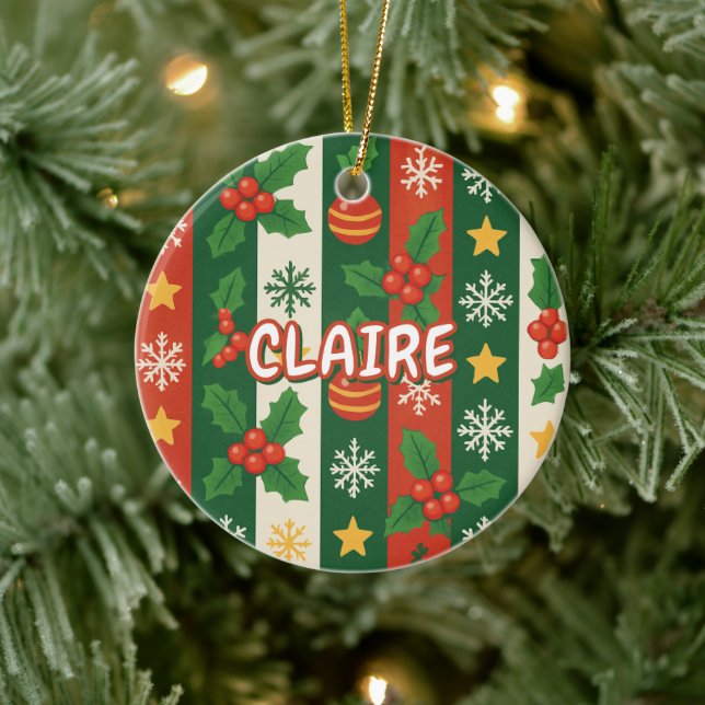 Ornamento De Cerâmica Cinza Vermelho Clássico Feriado Vermelho Greve Est (Árvore)