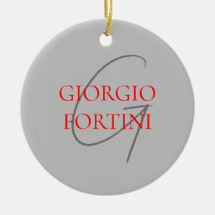 Ornamento De Cerâmica Cinza Vermelho Seu Nome Monograma Inicial Moderno