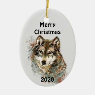 Ornamento De Cerâmica Cinzas De Aquarela Wolf Wildlife Animal Art