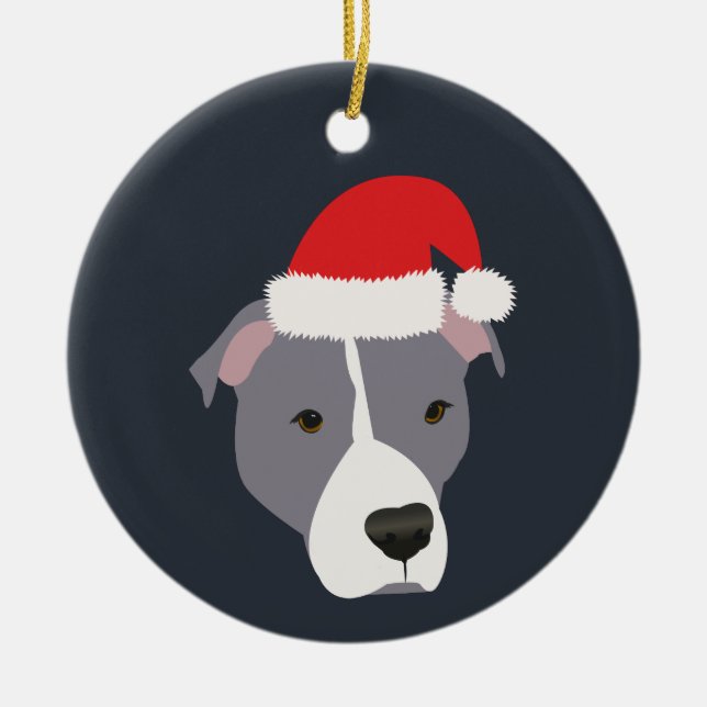 Ornamento De Cerâmica Cinzas de Natal e Pitbull Branco (Frente)