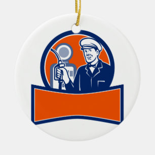 Ornamento De Cerâmica Círculo assistente do posto de gasolina do vintage