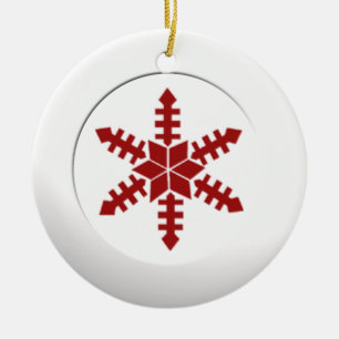Ornamento De Cerâmica Círculo Branco Metálico e Floco de Neve Vermelho
