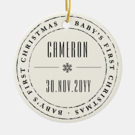 Ornamento De Cerâmica Círculo Clássico de Selo Espetado Primeiro Natal d