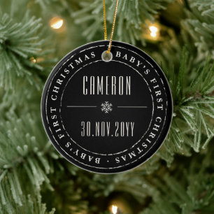 Ornamento De Cerâmica Círculo Clássico de Selo Espetado Primeiro Natal d