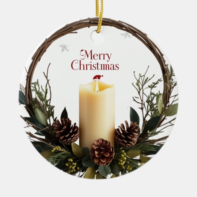 Ornamento De Cerâmica Círculo Clássico de Velas de Pavial (Frente)