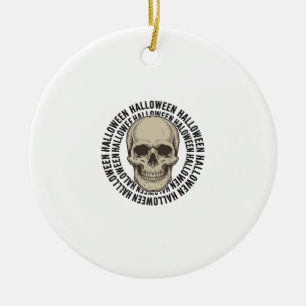 Ornamento De Cerâmica Círculo de Caveira de Halloween Desenho de Gravura