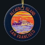 Ornamento De Cerâmica Circulo de Distressão da Ilha Alcatraz San Francis<br><div class="desc">Alcatraz Island vetor art design. Ilha Alcatraz ao anoitecer com um farol,  fortificação militar e prisão federal em São Francisco,  Califórnia.</div>