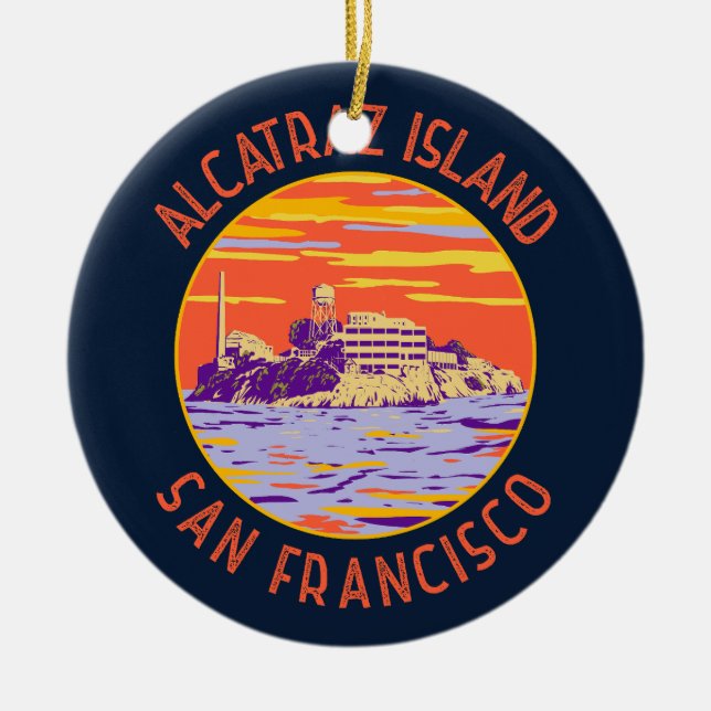 Ornamento De Cerâmica Circulo de Distressão da Ilha Alcatraz San Francis (Frente)