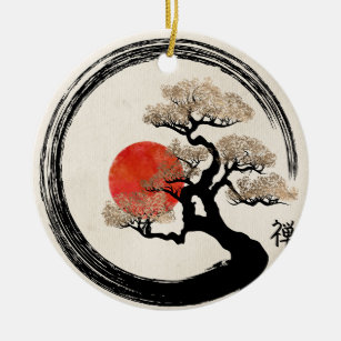 Ornamento De Cerâmica Círculo de Enso e árvore dos bonsais em canvas