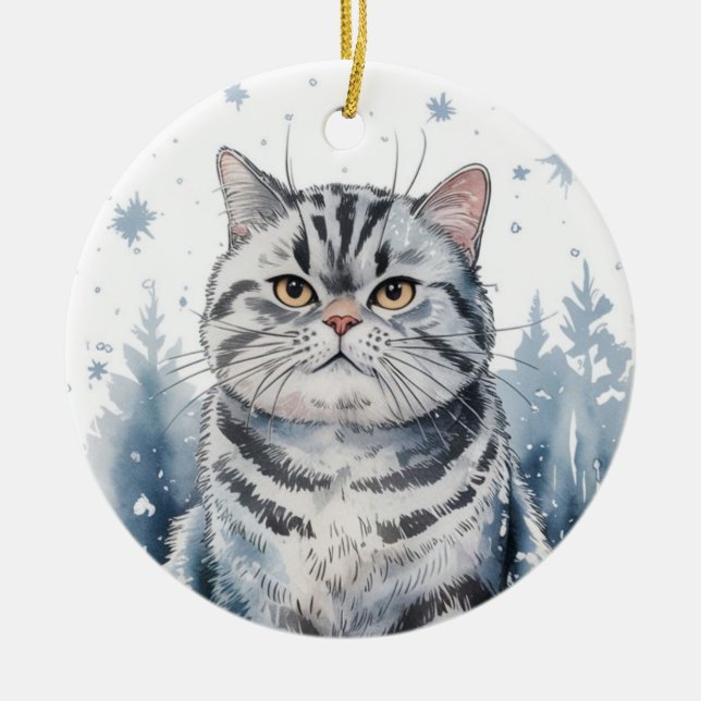 Ornamento De Cerâmica Circulo de Gato Curto Britânico no Natal Xmas Orna (Frente)