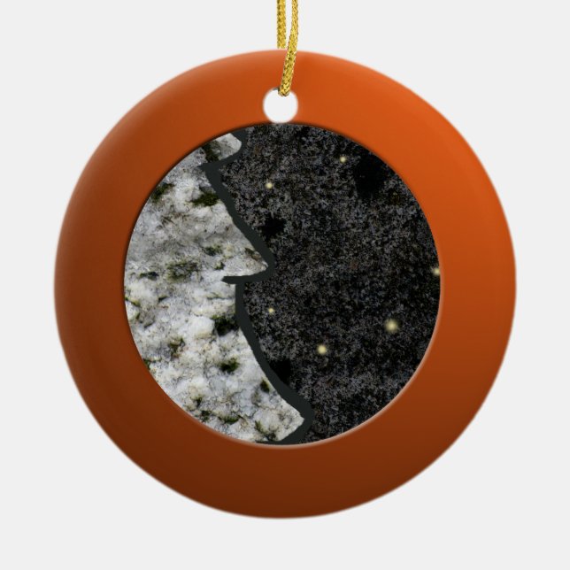 Ornamento De Cerâmica Círculo de Laranja Metálico e Pedra Granita (Frente)