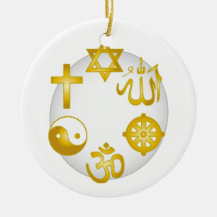 Ornamento De Cerâmica Círculo de símbolos religiosos dourados