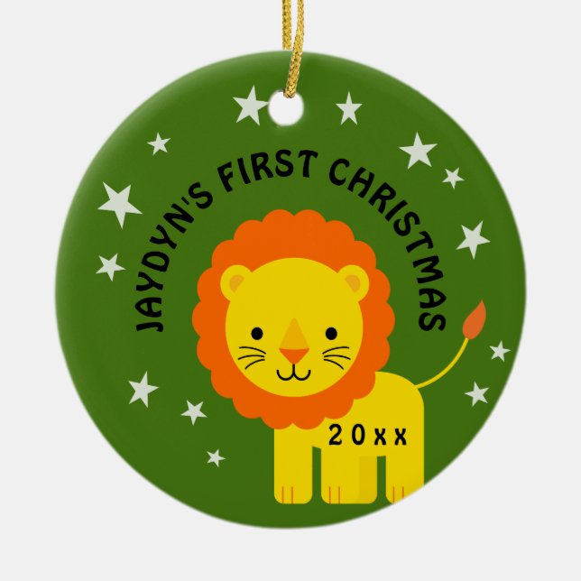 Ornamento De Cerâmica Círculo do presente do Natal do bebê do leão do (Frente)