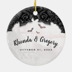 Ornamento De Cerâmica Círculo preto gótico do casamento do Dia das