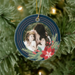 Ornamento De Cerâmica Círculo Vermelho Marinho Foto Natal Poinsettia Flo<br><div class="desc">Se precisar de mais alguma personalização,  por favor,  sinta-se à vontade para me enviar uma mensagem em yellowfebstudio@gmail.com.</div>