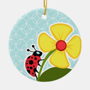 Ornamento De Cerâmica Círculos dos azuis bebés; Joaninha