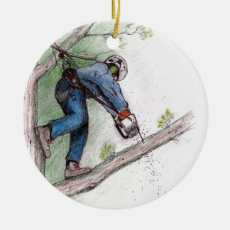 Ornamento De Cerâmica Cirurgião Arborista Árvore Chainsaw
