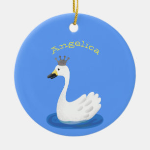 Ornamento De Cerâmica Cisne branco bonito com desenho animado