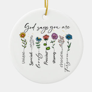 Ornamento De Cerâmica Citação Cristã de Flor Silvestre Inspiração Versíc