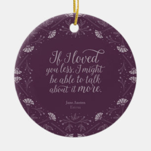 Ornamento De Cerâmica Citação de Amor Floral Roxo Emma Jane Austen