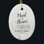 Ornamento De Cerâmica Citação de Madrinha de casamento Branca Rústica do<br><div class="desc">Fosco Pinheiros Brancos Rústicos Cordilheiras Brancas Neves Design de Inverno com Pinheiros Pintados à Mão, Fundo de Textura de Papel Aquoso, Cinzas Brancas e paleta de cores preta. Perfeito para um casamento no inverno, ou lugar ao ar livre com fontes modernas de script de pincel chic, e um fundo minimalista...</div>