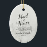Ornamento De Cerâmica Citação de Madrinha de casamento Branca Rústica do<br><div class="desc">Fosco Pinheiros Brancos Rústicos Cordilheiras Brancas Neves Design de Inverno com Pinheiros Pintados à Mão, Fundo de Textura de Papel Aquoso, Cinzas Brancas e paleta de cores preta. Perfeito para um casamento no inverno, ou lugar ao ar livre com fontes modernas de script de pincel chic, e um fundo minimalista...</div>
