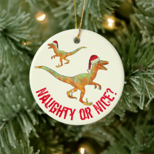 Ornamento De Cerâmica Citação Divertida de Papai Noel Dinossauro Raptor