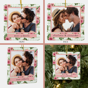 Ornamento De Cerâmica Citação Literária Personalizada com Fotos do Casal