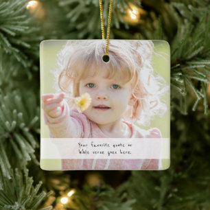 Ornamento De Cerâmica Citação personalizada e foto em dois lados