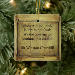 Ornamento De Cerâmica Citação Winston Churchill; Madeira Vintage Envel