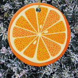Ornamento De Cerâmica Citrus Orange Festivo<br><div class="desc">Fruta deliciosa de citrinos de laranja. Um pouco de diversão festiva. Arte original de Nic Squirrell.</div>