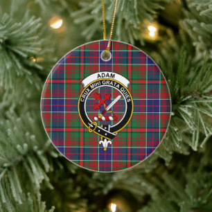 Ornamento De Cerâmica Clã escocês Adam Antigo Tartan e Crest