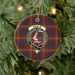 Ornamento De Cerâmica Clã escocês Ainslie Antigo Tartan e Crest