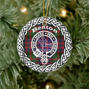 Ornamento De Cerâmica Clã escocês Beaton Tartan e Crest