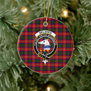 Ornamento De Cerâmica Clã Escocês Belshes Tartan e Crest