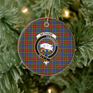 Ornamento De Cerâmica Clã escocês Bethune Tartan e Crest