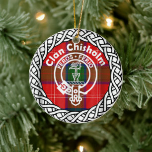 Ornamento De Cerâmica Clã Escocês Chisholm Tartan e Crest