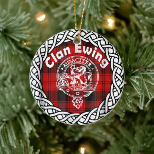 Ornamento De Cerâmica Clã Escocês Ewing Tartan e Crest