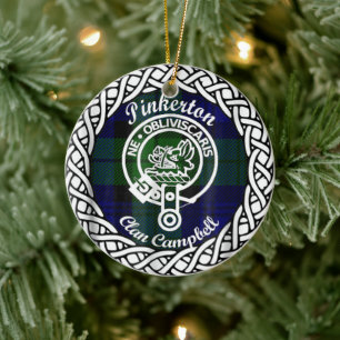 Ornamento De Cerâmica Clã Escocês Pinkerton Tartan e Crest