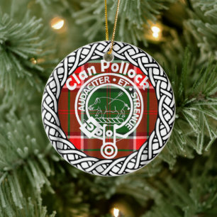 Ornamento De Cerâmica Clã Escocês Pollock Tartan e Crest