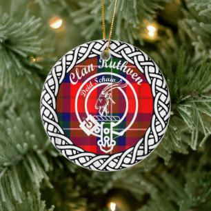 Ornamento De Cerâmica Clã escocês Ruthven Tartan e Crest