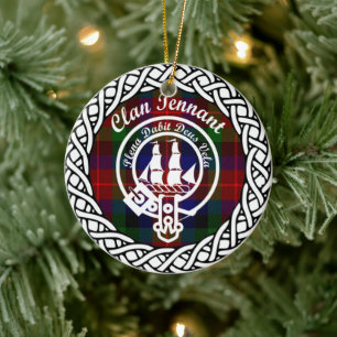 Ornamento De Cerâmica Clã Escocês Tennant Tartan e Crest